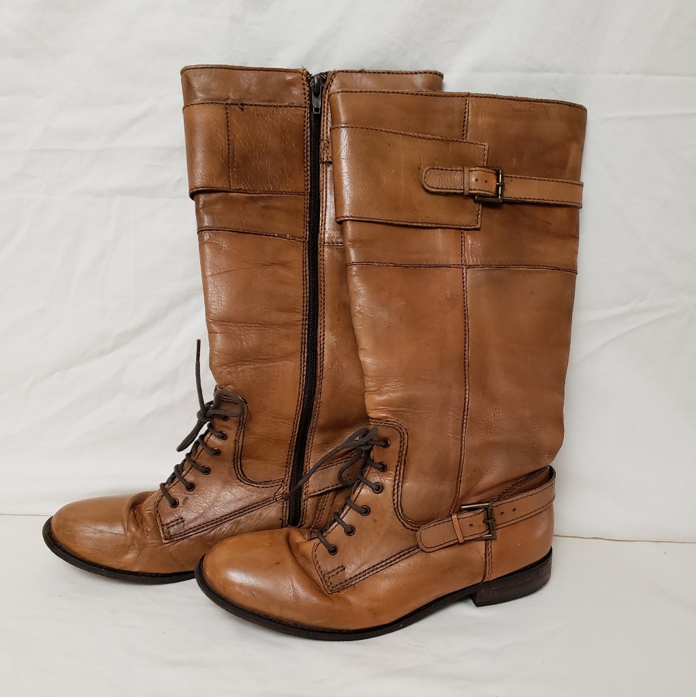 Riding Boot Knee High Carmel Zippered Buckles Laces Very Comfortable S-41